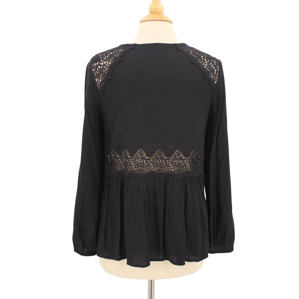 American Eagle Peasant Blouse Medium Black Embroidered Bohemian‎ Peplum Gauze - Picture 3 of 11